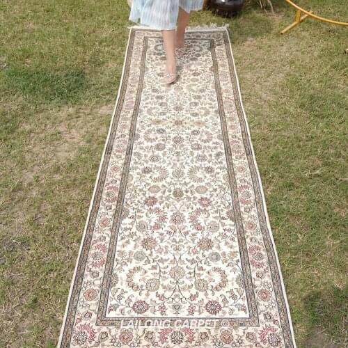 2.5'x8' Traditional blue handmade silk persian rug oriental hand knotted carpet (YXR302B)