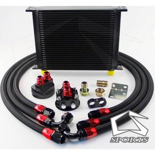 30 ROW AN-10AN UNIVERSAL ENGINE TRANSMISSION OIL COOLER BLACK+ FILTER Relocation KIT black british type