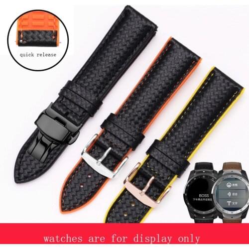 Yopo Waterproof Silicone strap 18 20 22mm carbon fibre wristband black Soft rubber bracelet for Tic Watch 2 Pro E E2 C2 S2