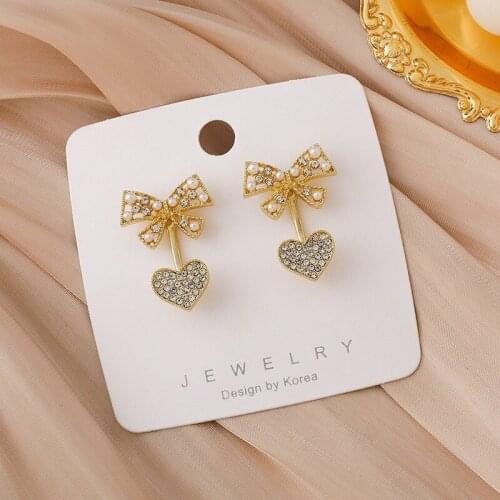 2021 New Trend Hollow Metal Bowknot Crystal Drop Earrings Elegant Korean Fashion Fresh Pearl Women Earrings Senior Lovely Heart