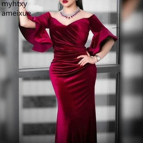 New Off The Shoulder Velvet Plus Size Evening Dresses Long 2020 Party Gown Dress Vestido De Fiesta Largos Noche Robe De Soiree