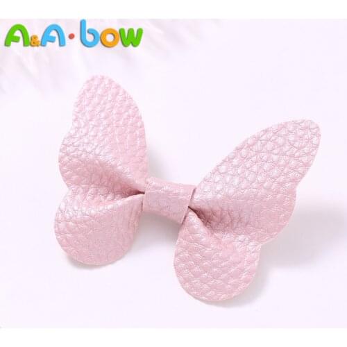 1pcs 7colors Babys Leather Butterfly Hairpins Solid Kawaii PU Hair Bow Hair Clips Princess Headwear Hair Accessories