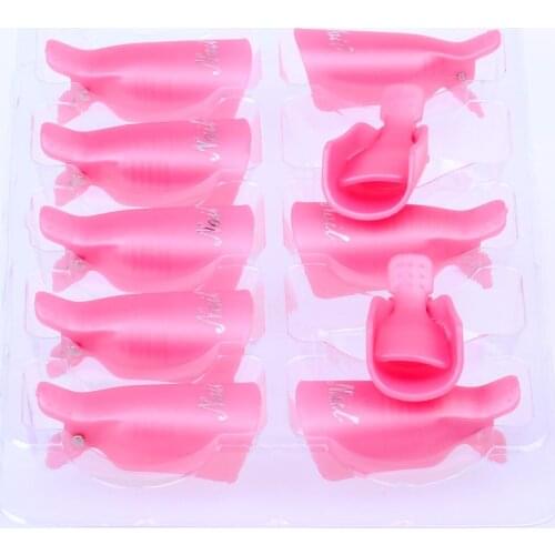 10pcs/set Pink Manicure Cap Clip Tools Plastic Acrylic Nail Art Soak Off Clip Cap UV Gel Removal Nail Polish Wrap Tool