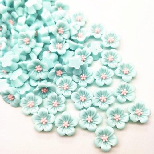100Pcs 14mm blue Resin Flowers Decoration Crafts Flatback Cabochon For Scrapbooking Diy Accessories