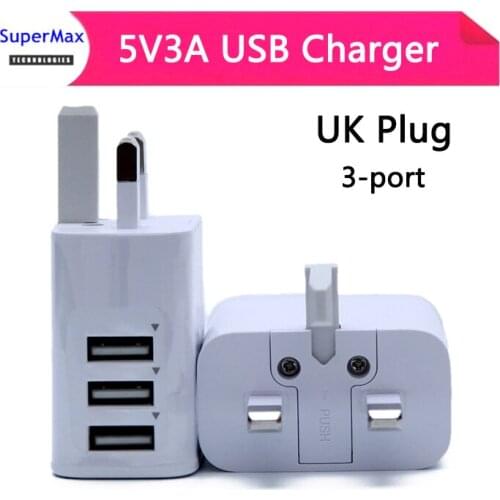 100pcs 3-Port Quick Charger UK Plug Desktop Fast Phone Charger Adapter for moblie phone tablet 5V3A Triangle British Charger