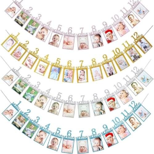 12pcs Photo Frame Banner Candy Bar Bunting For Birthday Decorations 1st Baby Boy Girl Birthday Party Supplies