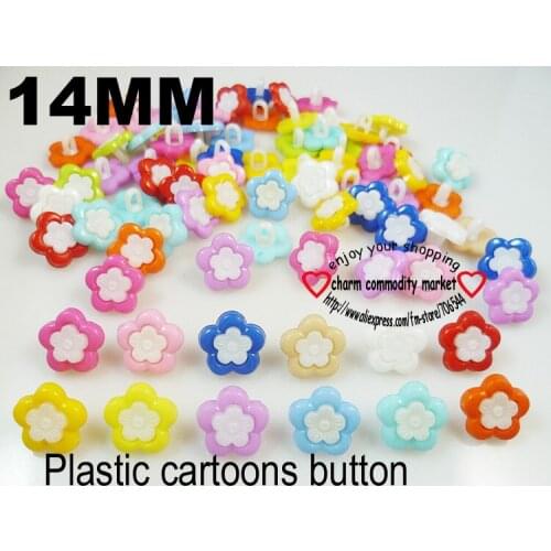 100PCS 14MM flower shape Colors Dyed Plastic cartoons buttons coat boots sewing clothes accessories P-035