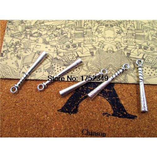 75pcs--Baseball Bat Charms, Softball Bat charm, Antique Tibetan Silver 3D Baseball Bat charm pendants 35x5mm