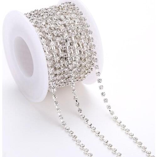 Multi Size SS6-SS38 10yards/roll Silver/Gold Base Clear Crystal Glass Rhinestone Cup Chain Apparel Sewing DIY headwear jewelry
