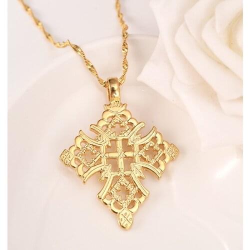 Bangrui Ethiopia Jewelry Big Cross Pendant yellow Gold Filled Jewelry For Women Men Gold color Coptic Cross Pendant