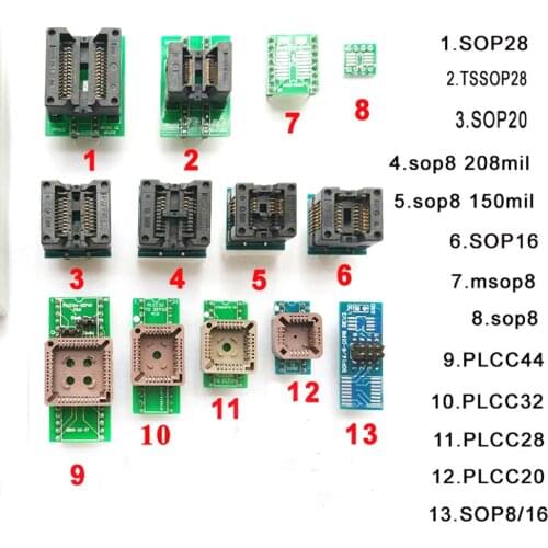 Free shipping13 pcs Universal adapter scoket for programmer vs4800 tnm5000 TL866ii plus TOP3000 top3100 ic chip avr programmer