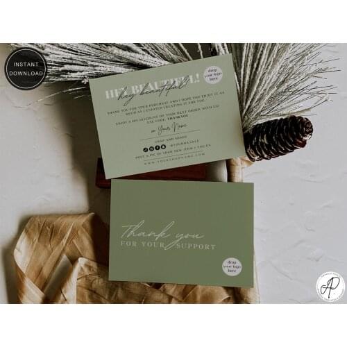 Business thank you card printable, sage thank you insert, Thank you for your purchase card, Instant Download, add your logo