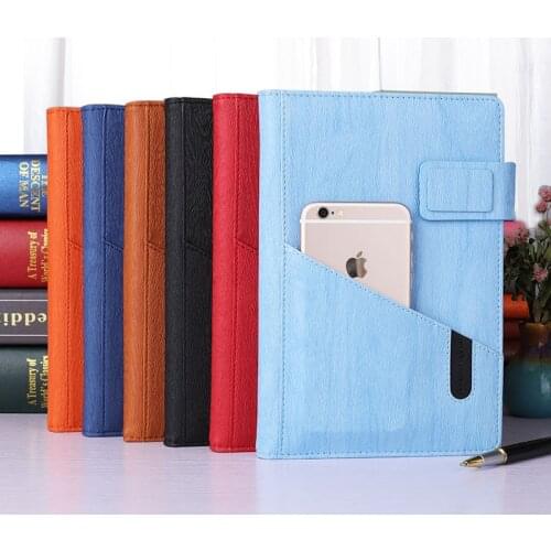 A5 logo name customize PU notebook planner with card phone holder magnet buckle wooden pattern cover student kids gift