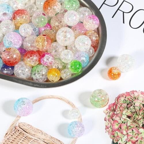 New Selling 50pcs-20pcs White/Rainbow Crackle Acrylic Beads Spacer Ball Beads For Fashion Jewelry Making Craft DIY Gift