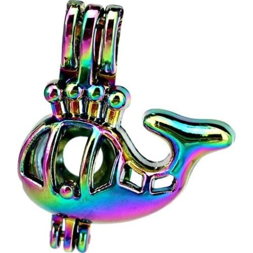 C915 5pcs/lot Rainbow Color Whale Spout Beads Pearl Cage Locket Pendant Pearl Locket Fairytale Party
