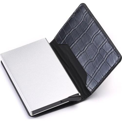 BISI GORO New 2020 RFID Anti-thief Men Credit Card Holder Minimalist Wallet Metal Leather Business ID Card Case Carteira