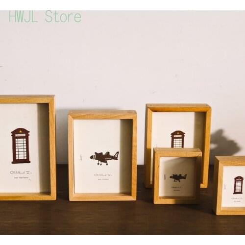 Wooden Photo Frame Pocket Travel Photograph Holder Frame Cartoon Children Picture Card Wood Decorative Small Frame 2.5/5/6 Inch