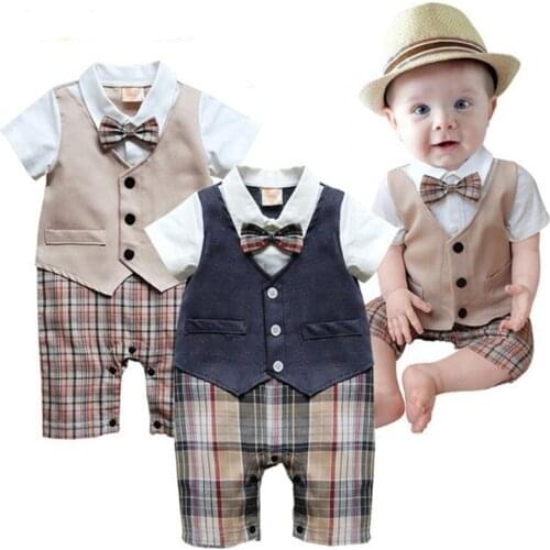 Baby Kids Romper Gentleman Bodysuit Outfit Clothing Boys Clothes Formal Vest Bow for Photo