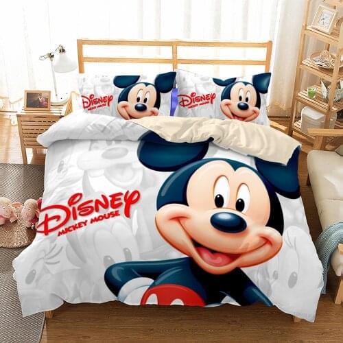 Disney Mickey Minnie Mouse Bedding Set Three-piece Cartoon Digital Printing Duvet Cover Set Pillowcase Luxury Bedroom Decoration