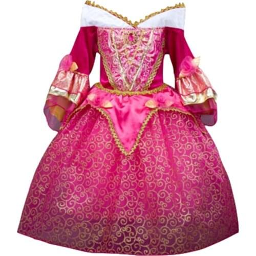 FINDPITAYA Sleeping Beauty Princess Auro Dress Girls Flare Sleeve Ruffles Fancy Cosplay Costume Kids Christmas Party Dress