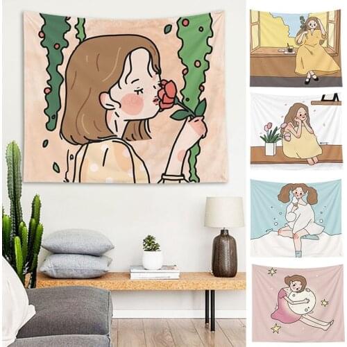 Ins Style Tapestry Cartoon Cute Wall Tapestry Bedroom Background Hanging Cloth Photo Props Washable Wall Cloth for Home Decor