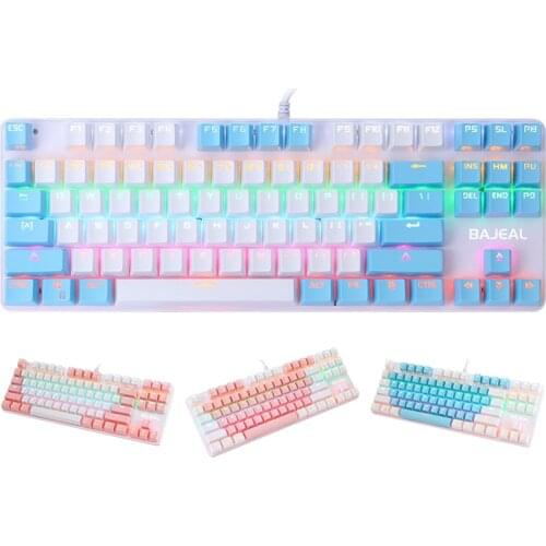 BAJEAL K100 Two-Color Keyboard 87-Key Green Axis Keycap USB Wired Mechanical Keyboard Gaming