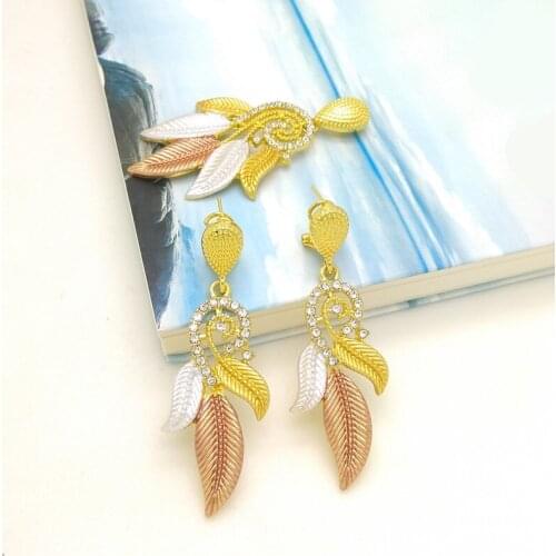 Kingdom Ma Simple Fashion Leaf Shaped Pendant Earrings For Women Gold Silver Rose Gold Three Color Ear Clip Jewelry Sets