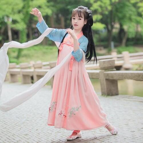 H2504 Girl Hanfu Costume Summer Ancient Style Fairy Children Han Tang Dynasty Dress Clothing Baby Traditional Princess Dresses