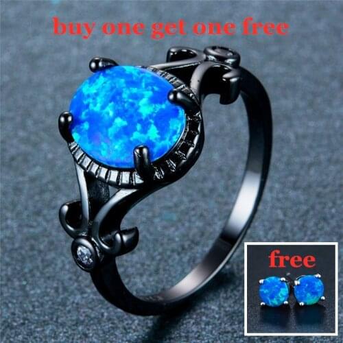 Buy One Get One Free Glamour Jewelry Black Blue Artificial Opal Ladies Ring Engagement Wedding Ring Girls Party Fashion Jewelry