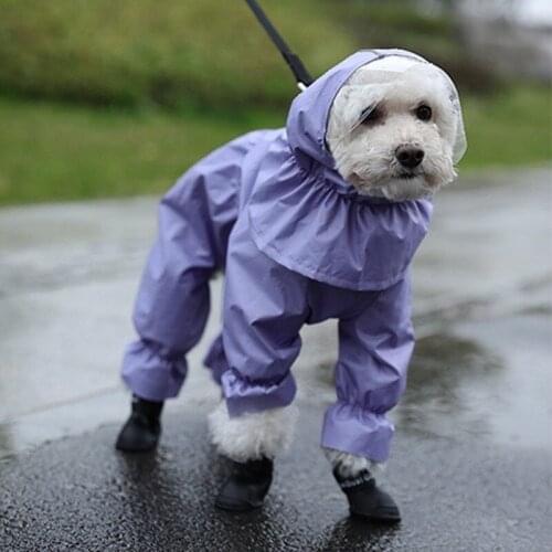Fashion Hooded Dog Raincoat Teddy Bichon Four-legged Waterproof All-inclusive Small and Medium-sized Dog Rain Coat Poncho