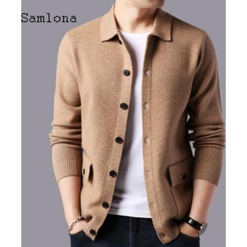Samlona Mens Trendy Korean Minimalist Sweater Casual New Autumn Knitted Cardigans Sweater Coats Men Winter Warm Clothes 2020