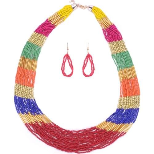 2020 New Gold Indian African Beads Ethnic Bohemian Jewelry Sets for Women Ethnic Original Strand Long Necklace Set and Earrings