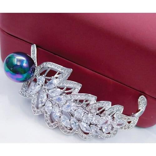 Personalized Leaf with pearl Womens Brooch Vintage Bronze Brooch Pin Antique Silvertone Crystal Jewelry Accessory Free Shipping