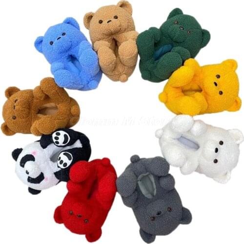 Teddy Bear women christmas plush slippers Cartoon Cute Bear House Slipper Furry Faux Fur Slides Woman Furry Flip Flop Shoes
