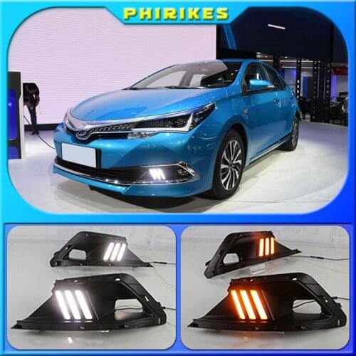 For Toyota Corolla 2016 2017 2018 fog lamp DC 12V ABS DRL with yellow turn signal lights Car Led Daytime Running Lights