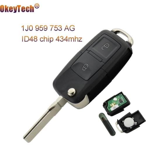 OkeyTech Remote Auto Key DIY for VW/VOLKSWAGEN Beetle Bora Golf Passat Polo Transporter ID48 T5 1J0959753AG / HLO 1J0 959 753 AG