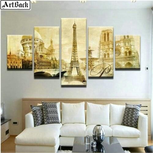 Five fights 5d diy diamond painting tower France Notre Dame de Paris Full landscape mosaic stickers 3d diamond cross stitch set