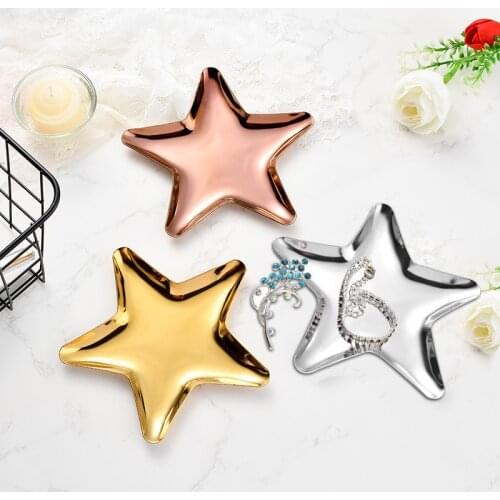 Five Pointed Star Stainless Steel Desktop Jewelry Display Tray Multicolor Fruit Ornaments Cosmetic Food Storage Plate Pans Dish