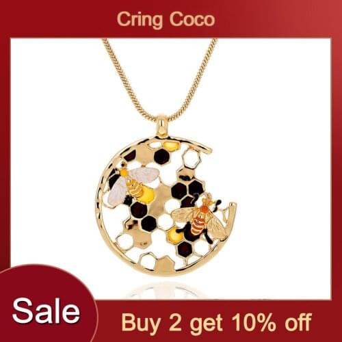 Cring Coco Luxury Bee Honey Pendant Necklace Handmade Designer Gold Chains Choker Necklaces for Women Female Mothers' Day Gift