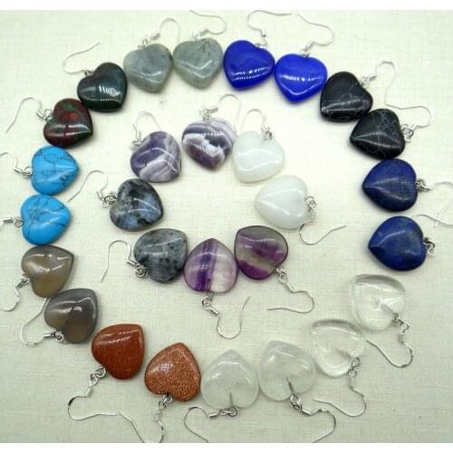 Natural stone Heart-shaped Quartz crystal Turquoises tiger eye charms Earring for diy Jewelry making Earring Pendant Accessories