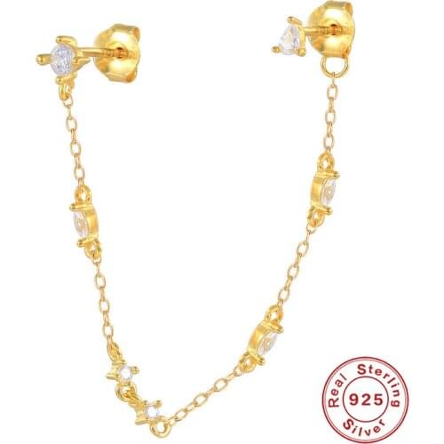 Canner 925 Sterling Silver Earrings Luxury Chain Tassel Fashionable Zircon Earrings For Women Single Piercing kolczyki Damskie