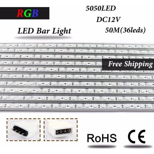 New RGB LED luces Strip light 36Leds 5050 SMD 50cm With Shell And Milky PC Cover 12V 0.72W led Bar Light 5pcs/Lot