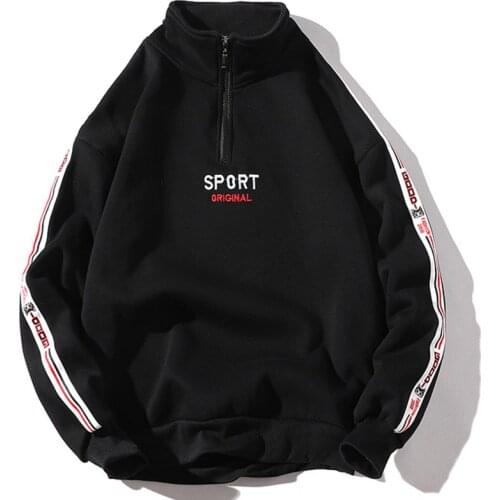 Male Hip Hop Sweatshirt Letter Half Zipper Sweatshirts Couple Pullover Fashion Long Sleeve High Street Streetwear Casual Autumn