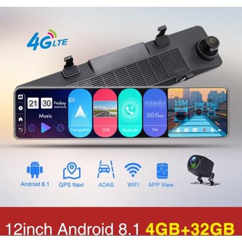 4G 12inch Car black box Android 8.1 2+32G GPS navigation Car video recorder dual lens Mobile remote monitor HD1080P WIFI ADAS