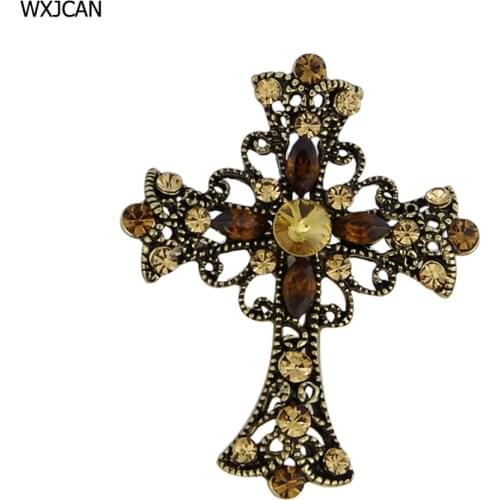 WXJCAN vintage brooches Jesus Christianity cross brooch vintage Curve hollow rhinestone brooch Holiday gifts 41mm*31mm B5623