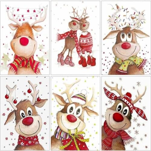 Yujohom DIY 5D Diamond Painting Cartoon Cross Stitch Kits Diamond Embroidery Deer Mosaic Art Christmas Pictures Home Decoration