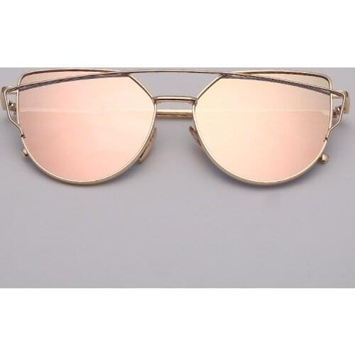 Womens Vintage Cat Eye Sunglasses Brand Designer Sun Glasses Pink Mirror Metal Frame Reflective Flat Lens Eyewear Oculos UV400