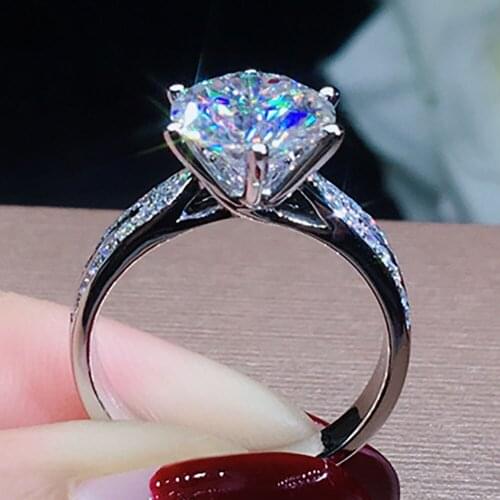 14K Au585 White Gold Women Wedding Party Engagement Ring 1 2 3 4 5 Carat Round Moissanite Diamond Ring Crown Trendy Classic Gift