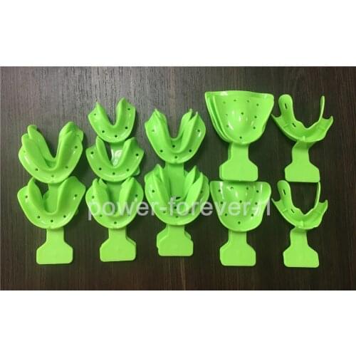 Dental Edentulous Jaw Impression Trays Full Denture Frame Cut Back 18Pcs Green