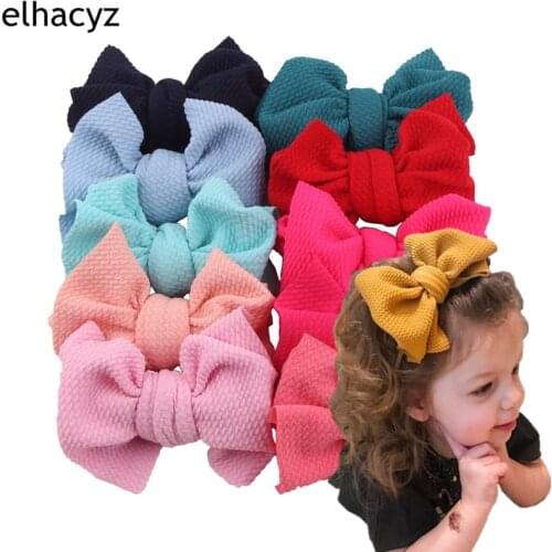 10pcs/lot 2021 Hot Selling 4.5'' Waffle Fabric Hair Bow With Clip For Girls Soft Solid Elastic Kids DIY Hair Accessories